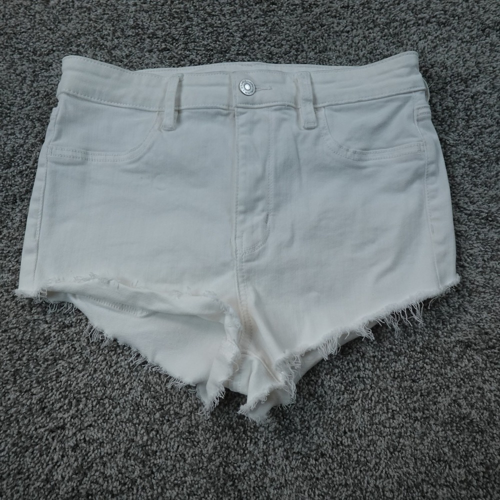 American Eagle Shorts Womens 10 White Denim Jean High Rise Shortie Micro Mini